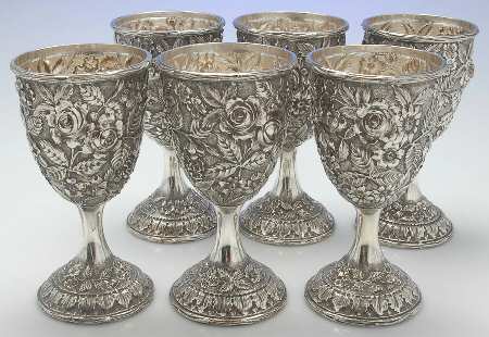 Baltimore Rose (Sterling, Hollowware) Sterling Water Goblet - Set of 6