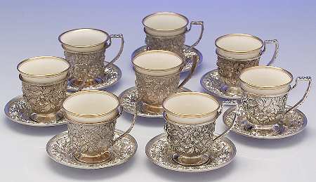 Baltimore Rose (Sterling, Hollowware) Demi Cup and Saucer with Lenox Liner - Set of 8