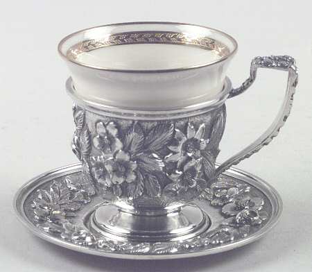 Baltimore Rose (Sterling, Hollowware) Sterling Demitasse Cup, Saucer and Liner