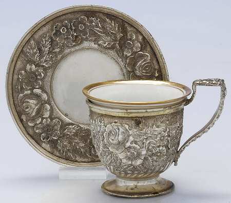 Baltimore Rose (Sterling, Hollowware) Demitasse Cup & Saucer W/Lenox Liner