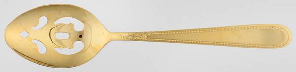 Golden Beaded Elegance (Gold Electroplate) Pierced Tablespoon (Serving Spoon)