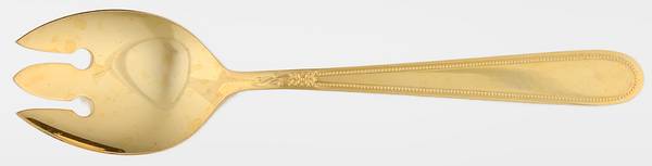 Golden Beaded Elegance (Gold Electroplate) Medium Solid Cold Meat Serving Fork
