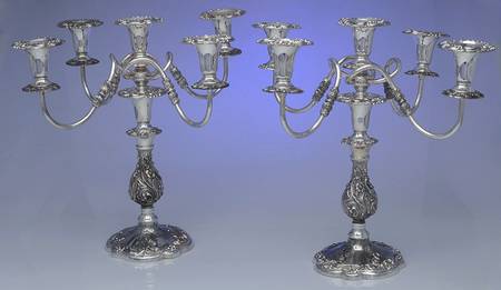 Silverplate Hollowware Pair of 15" 3 Light Candelabra