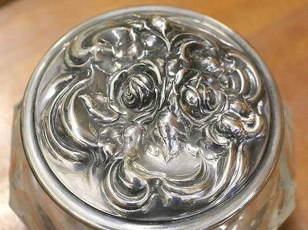 Silverplate Hollowware Crystal Powder Jar with Silverplate Lid