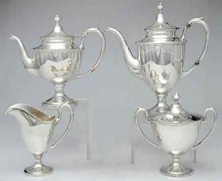 1900 (Sterling, Hollowware) 4 Piece Tea Set (SCP, STP, SCR, SSU)