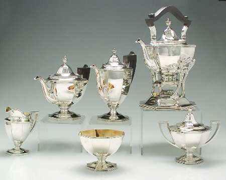 B40 (Sterling, Hollowware) 6 Piece Tea Set (SCP, STP, SCR, SSU, SWB, SKES)