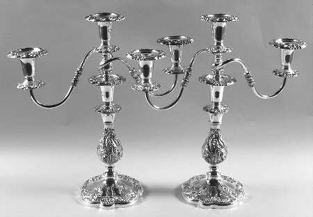 Rococco (Silverplate, Hollowware) Pair of 16" 3 Light Candelabra