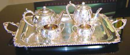16058 (Silverplate, Hollowware) 5-Piece Silverplate Tea Set (with Tray)