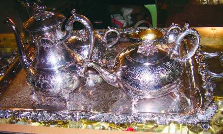 SHC57 (Silverplate, Hollowware) 5-Piece Silverplate Tea Set (with Tray)