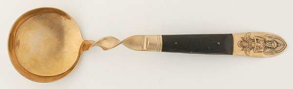 Siam (Brass)-Black Handle, Sitting Buddha Solid Small Soup Ladle with Twisted Handle