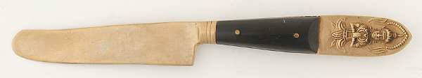 Siam (Brass)-Black Handle, Sitting Buddha Solid Dessert/Tea Knife