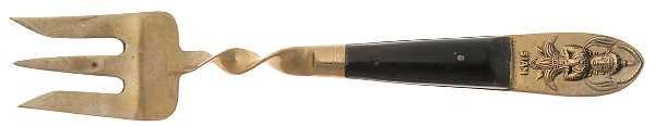 Siam (Brass)-Black Handle, Sitting Buddha Salad Serving Fork, Solid Piece W/Twisted Handle