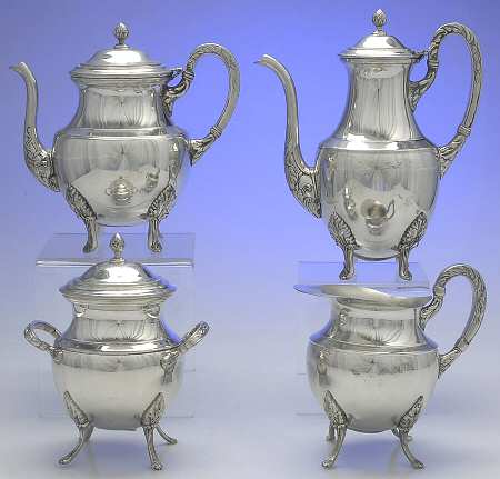 S4O1 (Pewter, Hollowware) 4 Piece Tea Set (CP, TP, CR, SU)