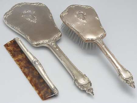 SBS36 (Sterling, Hollowware) 3 Pc Vanity Set (SHBM1,COM1,MIRM1)
