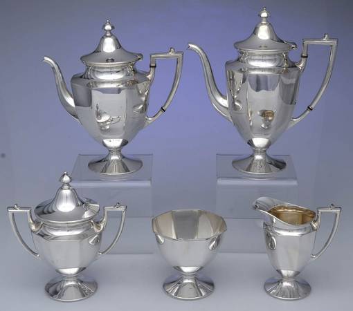 0628 (Silverplate, Hollowware) 5-Piece Plated Tea Set (with Waste)