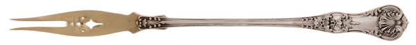 English King (Sterling, 1885, No Monograms) Long Handle Olive Fork