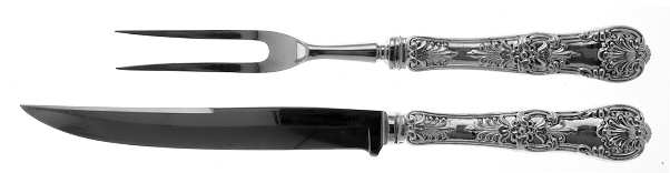 English King (Sterling, 1885, No Monograms) Small 2-Piece Steak Carving Set w/Stainless Blade
