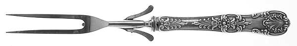 English King (Sterling, 1885, No Monograms) Large Stainless-Prong Roast Carving Fork