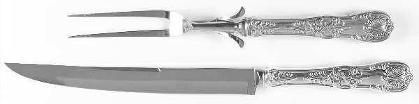 English King (Sterling, 1885, No Monograms) Large 2-Piece Roast Carving Set w/Stainless Blade