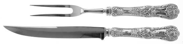 English King (Sterling, 1885, No Monograms) Small Stainless Blade 2-Piece Steak Carving Set