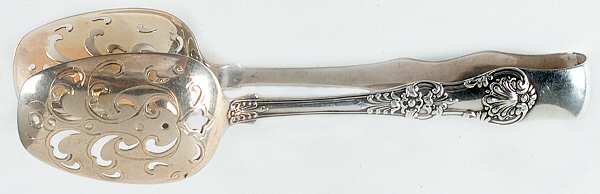 English King (Sterling, 1885, No Monograms) Large Ice Serving Tongs with Bowl Tips