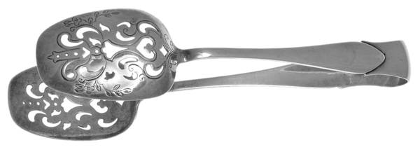 Faneuil (Sterling, 1910, M-C-T Stamps) Large Bright Cut Ice Serving Tongs with Bowl Tips