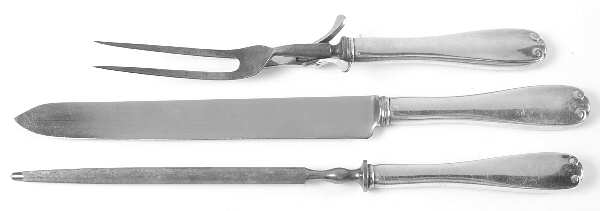 Flemish (Sterling, 1911, No Monograms) Large 3-Piece Roast Carving Set w/ Stainless Blade