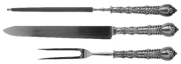 Florentine (Sterling, 1900) Large 3-Piece Roast Carving Set w/ Stainless Blade