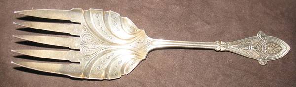 Italian (Sterling, 1870) Large Solid Bright Cut Fish Serving Fork