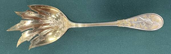 Japanese (Sterling, 1871, No Monograms) Macaroni Serving Fork Bright Cut
