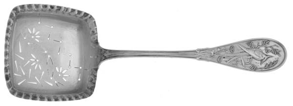 Japanese (Sterling, 1871, No Monograms) Large Pierced Pea Serving Spoon