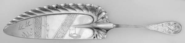 Japanese (Sterling, 1871, No Monograms) Large Solid Bright Cut Fish Serving Knife