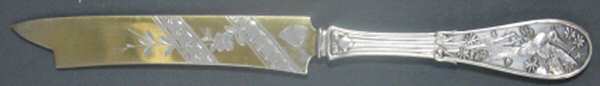 Japanese (Sterling, 1871, No Monograms) Bright Cut Solid Pickle Serving Knife
