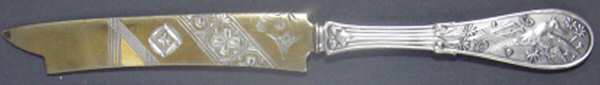 Japanese (Sterling, 1871, No Monograms) Bright Cut Solid Pickle Serving Knife