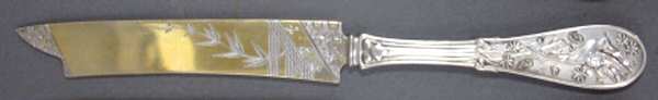 Japanese (Sterling, 1871, No Monograms) Bright Cut Solid Pickle Serving Knife