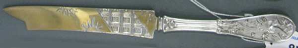 Japanese (Sterling, 1871, No Monograms) Bright Cut Solid Pickle Serving Knife