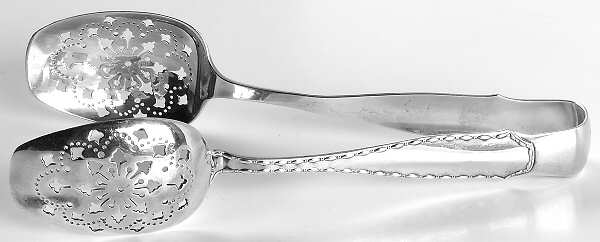 Marquise (Sterling, 1902, No Monograms) Large Ice Serving Tongs with Bowl Tips