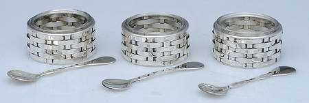 Sterling Hollowware Individual Open Salt with Crystal Liner &Spoon (3)