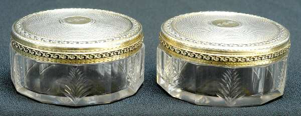 Sterling Hollowware Pair of Powder Jar-Crystal Bw/Strlglid