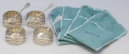 Sterling Hollowware Individual Open Salt W/Crystal Liner&Spoon(4)
