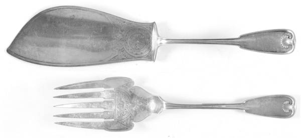 Palm (Sterling, 1871) Large Solid, Bright Cut Fish Serving Set