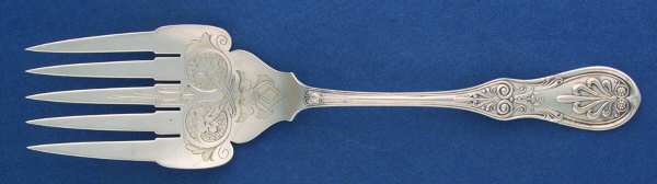 Saratoga (Sterling, 1870, No Monograms) Large Solid Bright Cut Fish Serving Fork