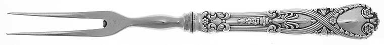 St. James (Sterling, 1898, No Monograms) Small Steak Carving Fork with Stainless Prongs