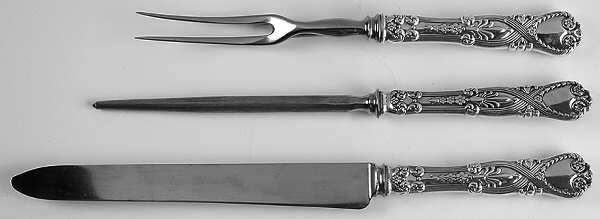 St. James (Sterling, 1898, No Monograms) Large 3-Piece Roast Carving Set w/ Stainless Blade