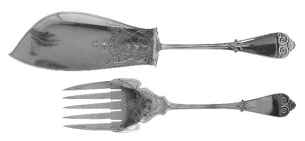 Tiffany (Sterling, 1869) Large Solid, Bright Cut Fish Serving Set