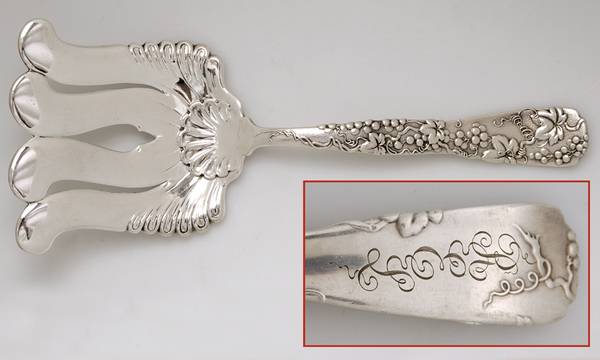 Vine-Multi Motif (Sterling, 1872) Large Solid Asparagus Serving Fork
