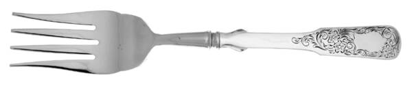 1690-Engraved (Sterling, 1980) Cold Meat Fork Large, Stainless Tines HC