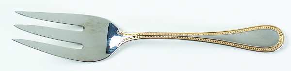 Beaded Antique Gold (Stainless, Gold Accent, Satn) Large Solid Cold Meat Serving Fork
