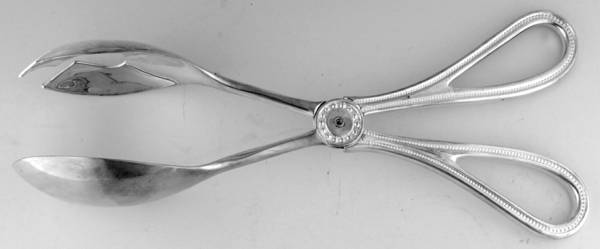 Beaded Antique (Silverplate, 1977) Silverplate Salad Tongs, Solid Piece