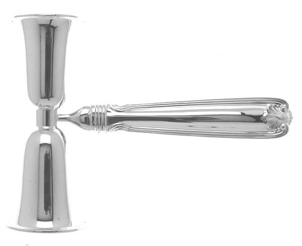 Benjamin Franklin (Sterling, 1904, T-Lion, No Mono) Double Jigger with Handle, Silverplate Bowls